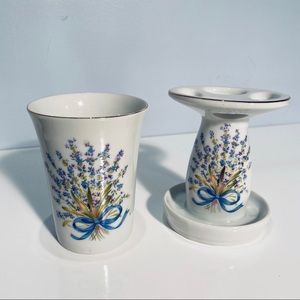 Tooth Brush Holder And Cup Porcelain Floral Vintage